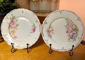 Set of 4 Antique Weimar Germany Hand-Painted Floral Cabinet Plates - 1905-1924